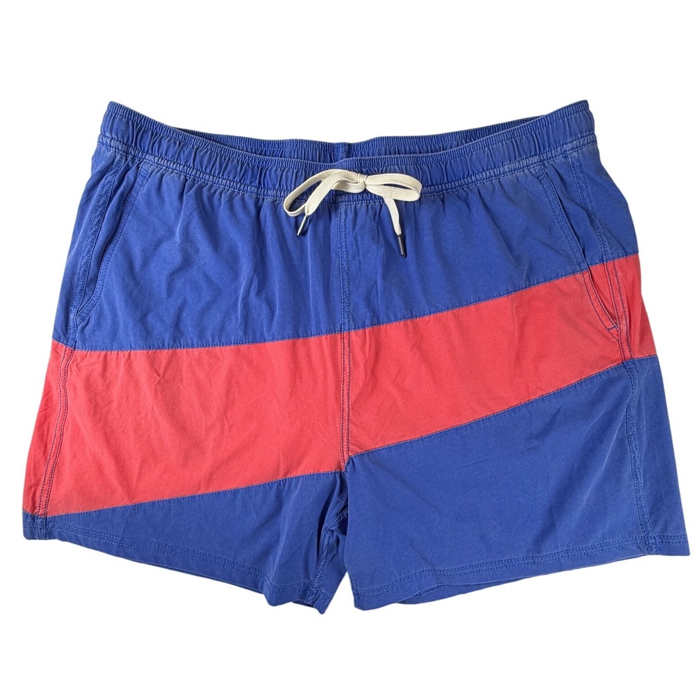 Fair Harbor Mens XXL Blue Red Colorblock Swim Trunks 5 Inch Inseam BreezeKnit